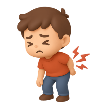 Little chibi boy experiencing back pain cartoon style transparent background playful art humorous concept png