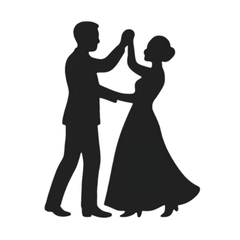 Elegant silhouette couple dancing together on transparent background romantic theme celebratory atmosphere artistic viewpoint png