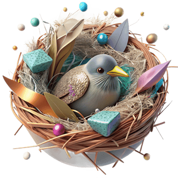 impressive vintage Bird in Nest Made From Recycled Materials Transparent Background high quality png