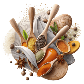 impressive minimalist Assortment of Spices in Spoons Transparent Background authentic png