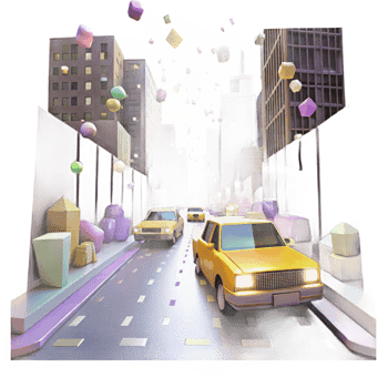 vibrant rustic City Street at Night with Yellow Taxis Transparent Background exclusive png