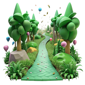 beautiful contemporary Forest Path Lush Green Perspective View Transparent Background professional png