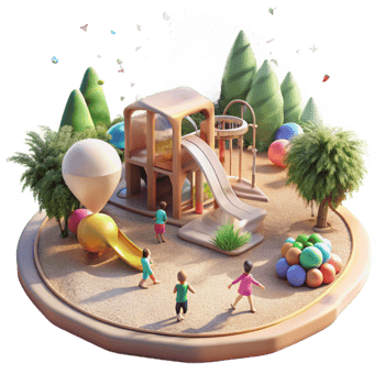 vibrant rustic Children Playing in Rebuilt Park Bright Sunlight Transparent Background high resolution png