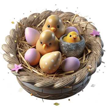 impressive abstract Bird Nest with Chicks Cutout on Transparent Background premium png