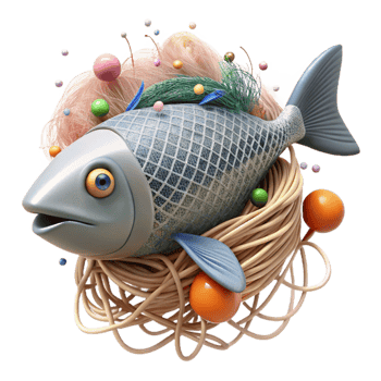 vibrant minimalist Fish Entangled in Fishing Gear Isolated Element authentic png