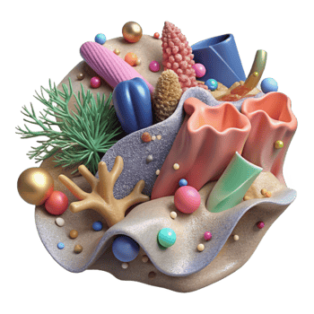 vibrant artistic Decomposed Plastic Fragments on Coral Reef Cutout detailed png
