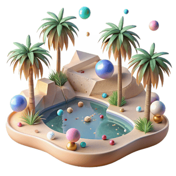 beautiful rustic Desert Oasis Palm Trees and Water Cutout Green Blue high resolution png