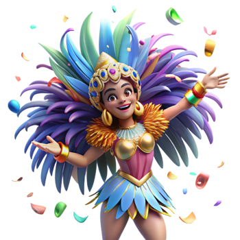 serene vintage Brazilian Carnival Dancer Cutout Feathered Costume png