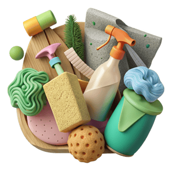dramatic creative Eco Friendly Cleaning Supplies Flat Lay Transparent Background original png