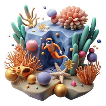 beautiful classic Coral Reef and Diver Isolated Element Underwater Scene original png