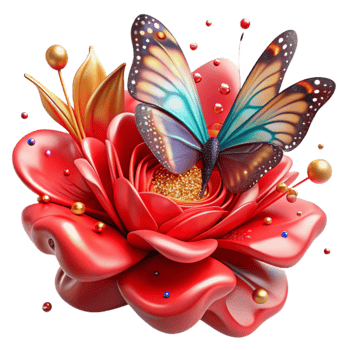 extraordinary classic Butterfly on Bright Red Flower Isolated premium png