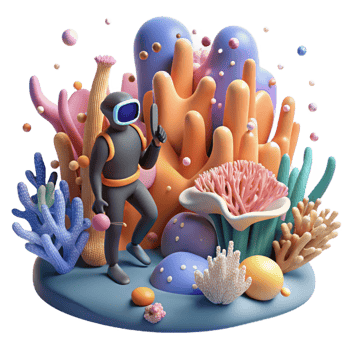 elegant rustic Coral Reef and Diver Isolated Element Underwater Scene detailed png