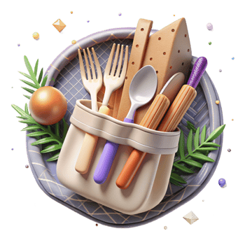 serene contemporary Bamboo Cutlery Set in Pouch Transparent Element high quality png