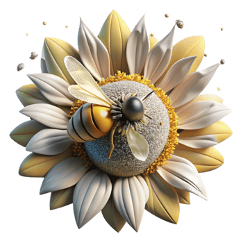 stunning artistic Bee on Sunflower Head Close Up Transparent Background genuine png
