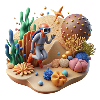 stunning minimalist Coral Reef and Diver Isolated Element Underwater Scene original png