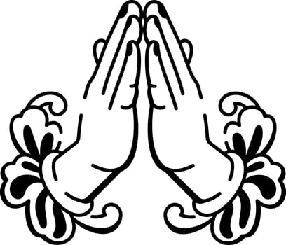A sketchy style icon of praying hands tattoo vector