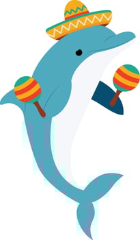 Festive dolphin plays maracas sombrero vector