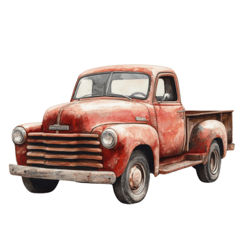 Vintage American Pickup Truck Watercolor Painting Nostalgic Transportation Art png