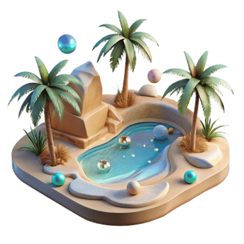 magnificent artistic Desert Oasis Palm Trees and Water Cutout Green Blue png