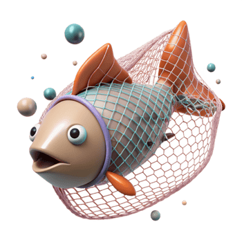 stunning creative Fish Trapped in Plastic Net Cutout Isolated on Transparent Background Close Up professional png