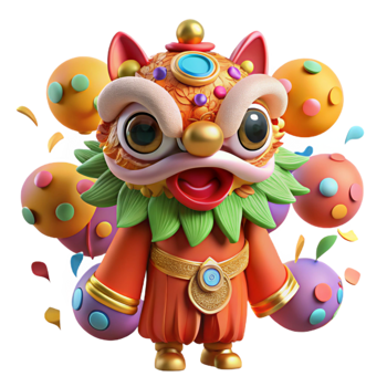 serene rustic Chinese New Year Lion Dance Colorful Costume Cutout exclusive png