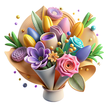 serene traditional Flower Bouquet Vibrant Colors Transparent Background premium png
