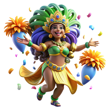 serene artistic Brazilian Samba Dancer Cutout Colorful Costume premium png