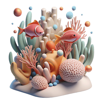 dramatic creative Coral Reef with School of Fish and Coral Transparent Background original png