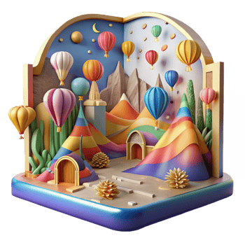 dramatic minimalist Colorful Mural Landscape Scene Cutout with Panoramic Perspective png