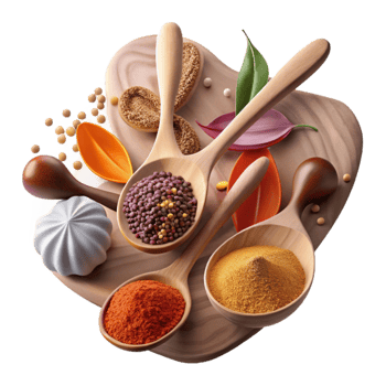 vibrant creative Assortment of Spices in Spoons Transparent Background high resolution png