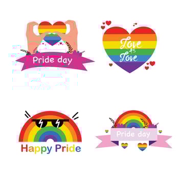 Collection of Pride Day Icons with Rainbows and Hearts vector