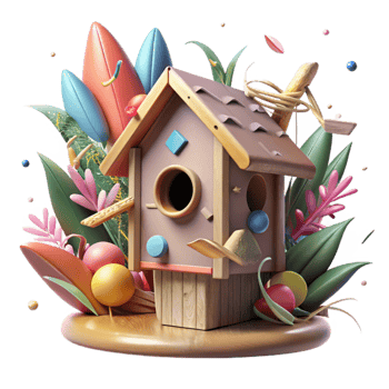 magnificent artistic Birdhouse in Rewilded Garden Isolated original png