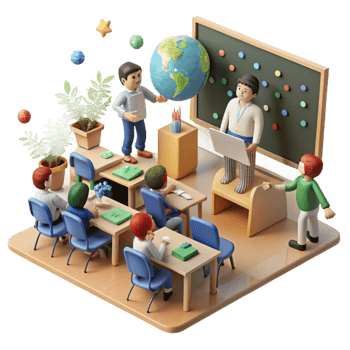 dramatic rustic Classroom with Students Learning About Sustainability Cutout high resolution png