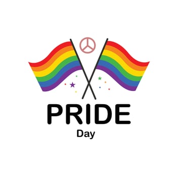 Pride Day Text with Two Rainbow Flags and Peace Symbol vector