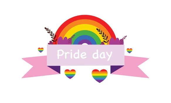 Pride Day Banner with Rainbow and Hearts Icons vector