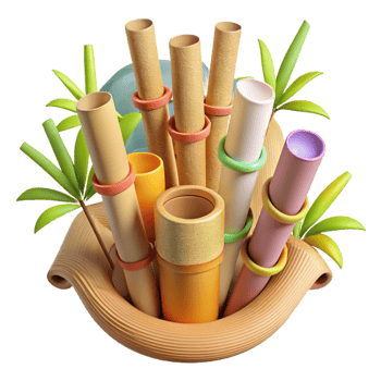 vibrant classic Bamboo Straws Bundle Isolated Cutout high quality png