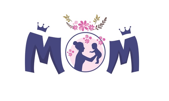 Mothers day silhouette art with flowers and crown vector
