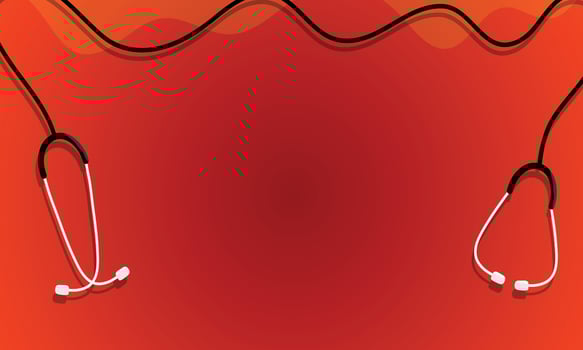 Medical red background with stethoscope and heartbeat icons vector