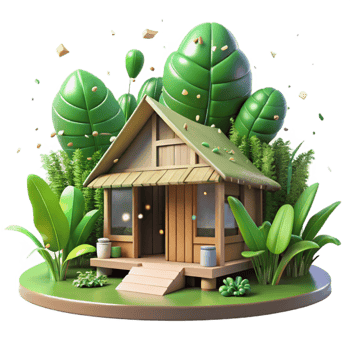 vibrant creative Eco Lodge Bungalow Cutout Lush Green Foliage high resolution png