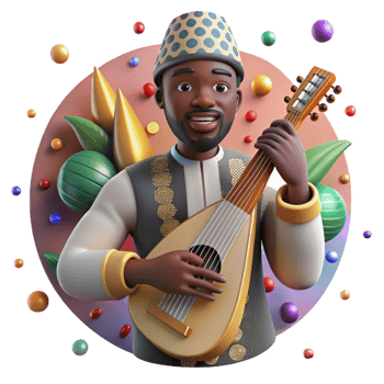 dramatic vintage African Kora Player Griot Tradition Isolated Element png