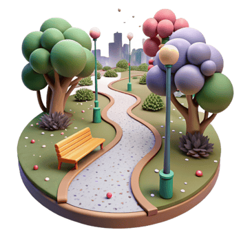 wonderful modern City Park with Walking Path Isolated Element genuine png