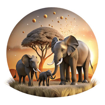 wonderful modern Elephant Migration Family Group Cutout Savanna Landscape Transparent Background png