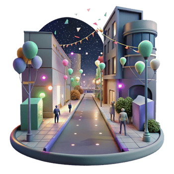 magnificent modern City Street with Pedestrians at Night Isolated Element authentic png