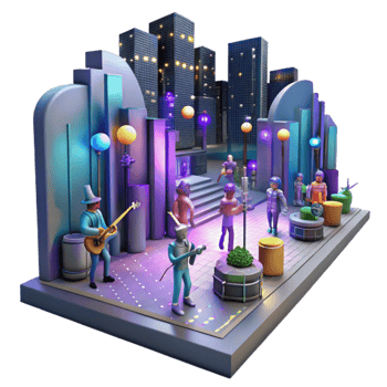 stunning artistic City Street with Street Performers at Night Isolated Element authentic png