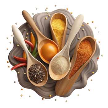 vibrant minimalist Assortment of Spices in Spoons Transparent Background genuine png