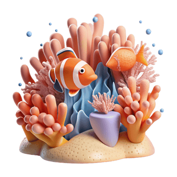 beautiful creative Coral Reef Cutout with Diver Silhouette Isolated exclusive png