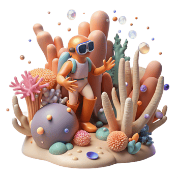 beautiful traditional Coral Reef Transparent Background with Diver in Distance detailed png