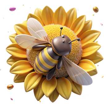 stunning rustic Bee on Sunflower Petal Closeup Transparent Background premium png