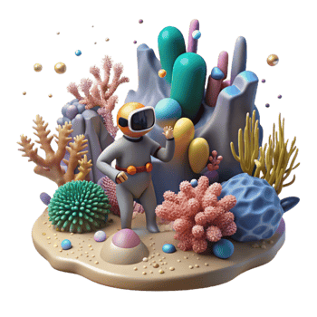 serene contemporary Coral Reef Transparent Background with Diver in Distance original png