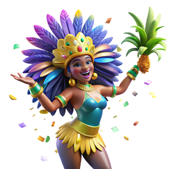impressive traditional Brazilian Samba Dancer Feathered Costume Isolated high quality png